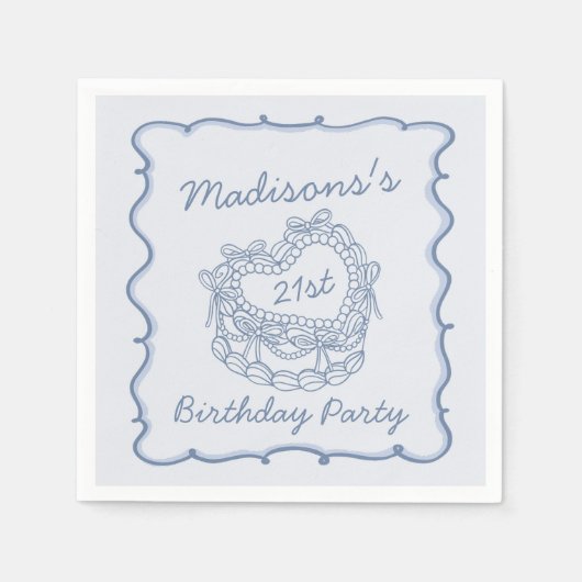 Blue Bow Retro Heart Coquette Cake Verjaardag Servet (Voorkant)