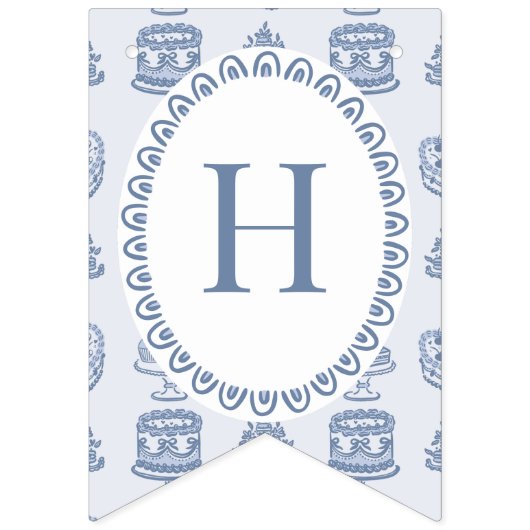 Blue Bow Retro Heart Coquette Cake Verjaardag Vlaggetjes (Tweede vlag)