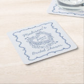 Blue Bow Retro Heart Coquette Cake Vrijgezellenfee Kartonnen Onderzetters (Schuin)