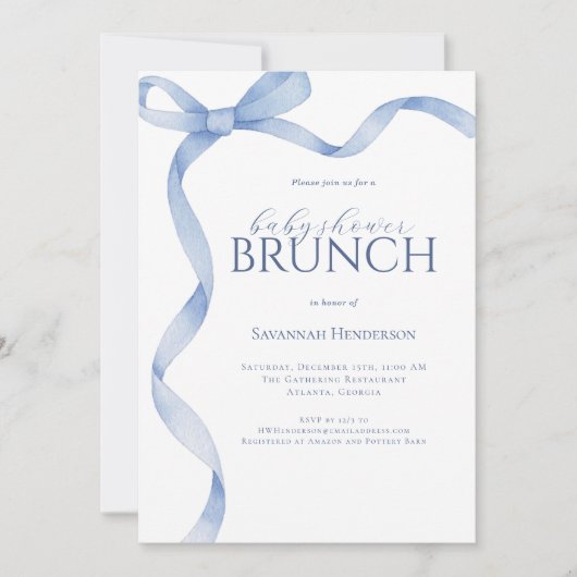 Blue Bow Ribbon Baby shower Brunch Kaart (Voorkant)