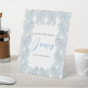 Blue Bow / Ribbon Baby shower Hoeveel Bogen Reclamebord Met Voetstuk