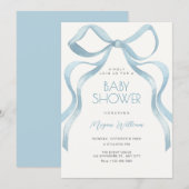 Blue Bow ribbon baby shower Kaart (Voorkant / Achterkant)
