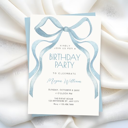 Blue Bow ribbon birthday Kaart
