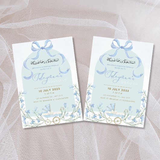 Blue Bow Ribbon Bluebell Aqeeqah nodigt uit Kaart