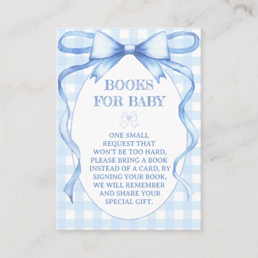 Blue Bow Ribbon Boeken voor Baby Waterverf Informatiekaartje (Voorkant)
