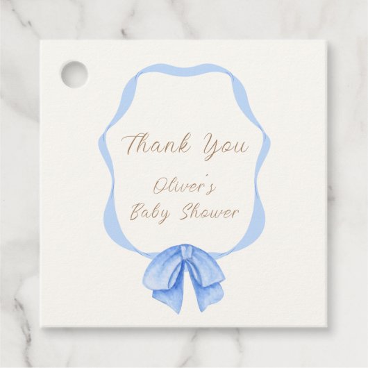 Blue  Bow Ribbon Boy Baby shower Bedankjes Labels (Voorkant)
