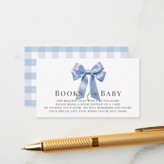 Blue Bow Ribbon Boy Baby shower Boek Verzoek Informatiekaartje (Voorkant / Achterkant in situ)