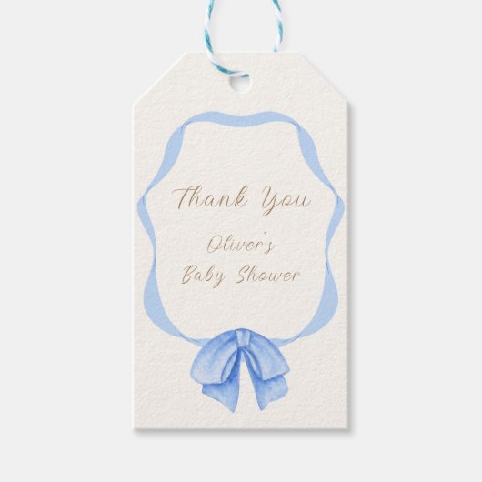 Blue  Bow Ribbon Boy Baby shower Cadeaulabel (Voorkant)