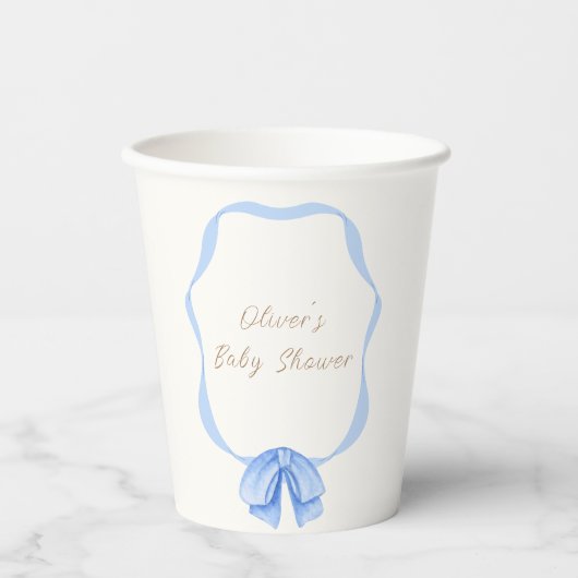 Blue Bow Ribbon Boy Baby shower Papieren Bekers (Voorkant)