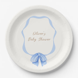 Blue  Bow Ribbon Boy Baby shower Papieren Bordje
