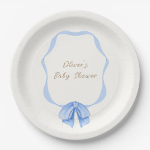 Blue  Bow Ribbon Boy Baby shower Papieren Bordje