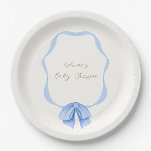 Blue  Bow Ribbon Boy Baby shower Papieren Bordje (Voorkant)