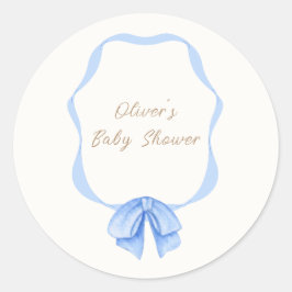Blue  Bow Ribbon Boy Baby shower Ronde Sticker