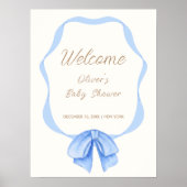 Blue  Bow Ribbon Boy Baby shower Welkom Poster (Voorkant)