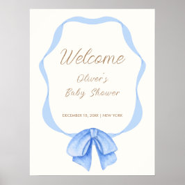 Blue  Bow Ribbon Boy Baby shower Welkom Poster