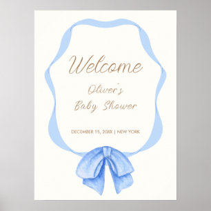Blue  Bow Ribbon Boy Baby shower Welkom Poster