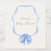 Blue Bow Ribbon Boy Baby shower Wijn Etiket (Enkel label)