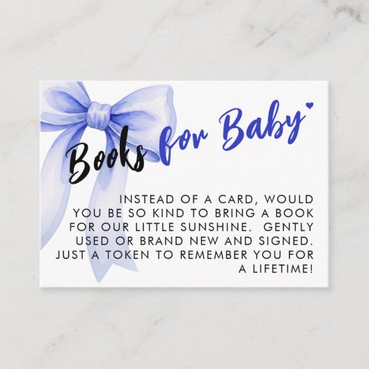 Blue Bow Ribbon Cute Baby Shower Book Request Informatiekaartje (Voorkant)