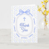 Blue Bow Ribbon Frame Floral Religious Thank You Kaart (Gele Bloem)
