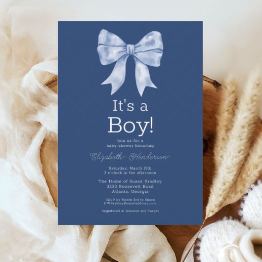Blue Bow Ribbon Het is een Boy Baby shower Kaart