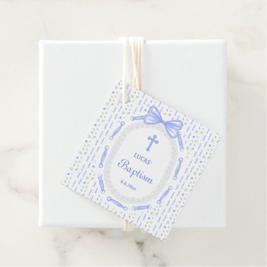 Blue Bow Ribbon Lijst Bloemdoop Bedankjes Labels (In situ)