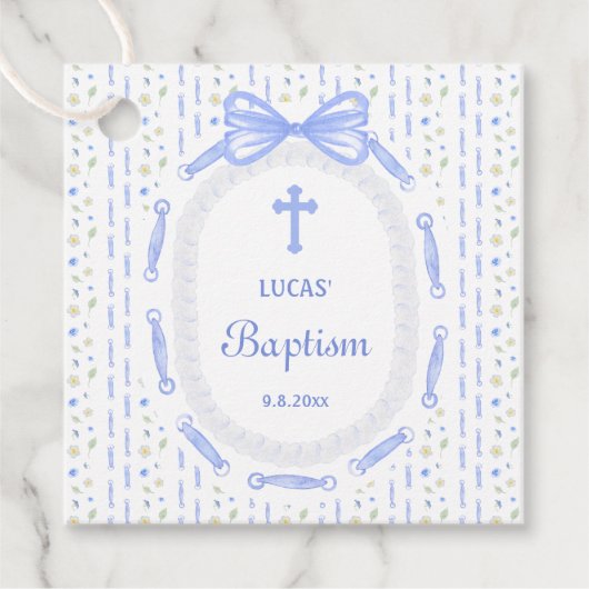 Blue Bow Ribbon Lijst Bloemdoop Bedankjes Labels (Voorkant)