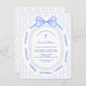 Blue Bow Ribbon Lijst Bloemdoop Kaart (Voorkant / Achterkant)