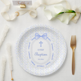 Blue Bow Ribbon Lijst Bloemdoop Papieren Bordje