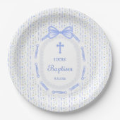 Blue Bow Ribbon Lijst Bloemdoop Papieren Bordje (Voorkant)