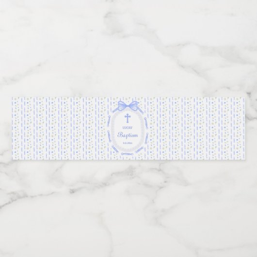 Blue Bow Ribbon Lijst Bloemdoop Waterfles Etiket (Enkel label)