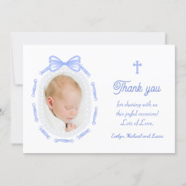 Blue Bow Ribbon Lijst Doop Dankjewel Kaart
