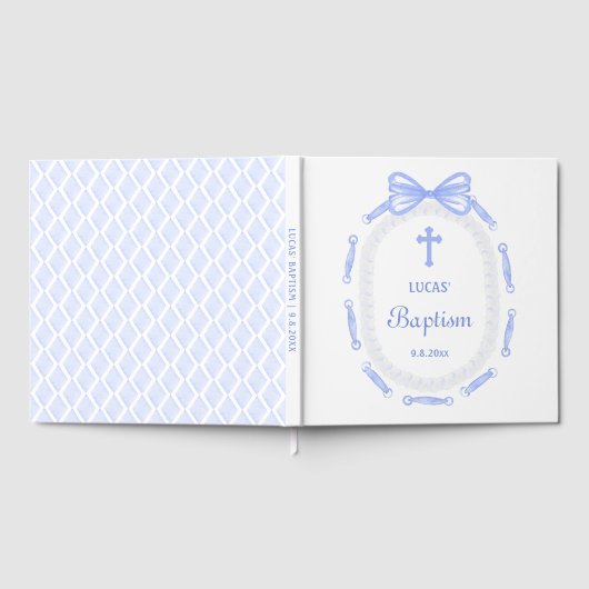 Blue Bow Ribbon Lijst doop Gastenboek (Volledig)