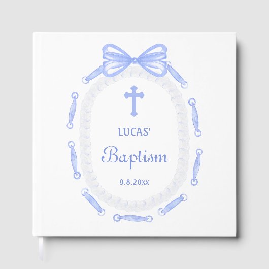 Blue Bow Ribbon Lijst doop Gastenboek (Voorkant)