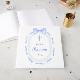 Blue Bow Ribbon Lijst doop Gastenboek