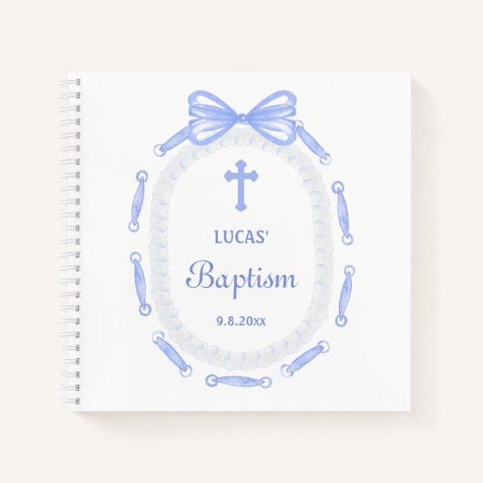 Blue Bow Ribbon Lijst doop gastenboek Notitieboek (Voorkant)