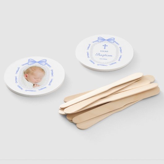 Blue Bow Ribbon Lijst doop Handwaaier (Niet-gemonteerd)