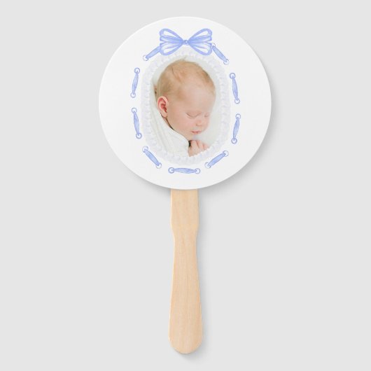 Blue Bow Ribbon Lijst doop Handwaaier (Voorkant)