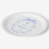 Blue Bow Ribbon Lijst doop Papieren Bordje (Gekanteld)