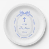Blue Bow Ribbon Lijst doop Papieren Bordje (Voorkant)