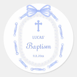 Blue Bow Ribbon Lijst doop Ronde Sticker
