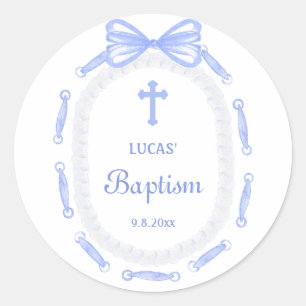 Blue Bow Ribbon Lijst doop Ronde Sticker