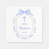 Blue Bow Ribbon Lijst doop Servet (Voorkant)