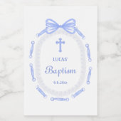 Blue Bow Ribbon Lijst Doop Wijnlabel Wijn Etiket (Enkel label)