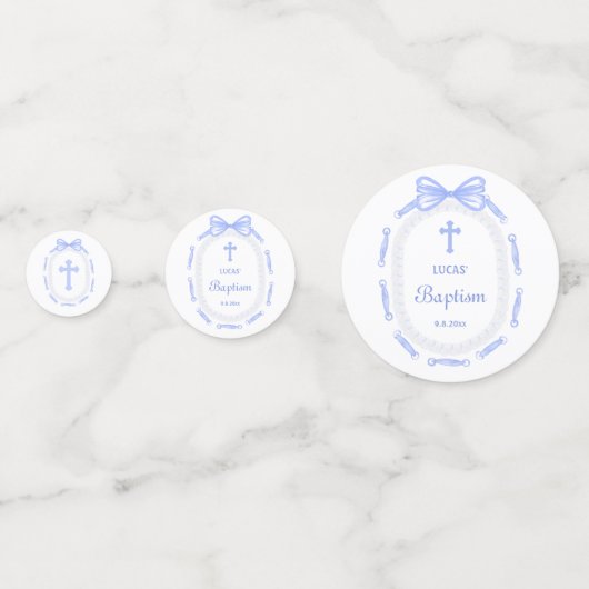 Blue Bow Ribbon Lijst dooptafel Confetti (Achterkanten)