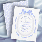 Blue Bow Ribbon Lijst Doopuitnodiging Kaart