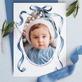 Blue Bow Ribbon Ovaal Lijst Kerstfoto Feestdagenkaart