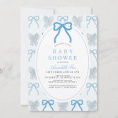 Blue Bow Ribbon Pattern Boy Baby Shower Kaart (Voorkant)