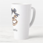 Blue Bow Rocking Horse Christmas Latte Mok (Rechterhoek)