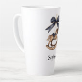 Blue Bow Rocking Horse Christmas Latte Mok (Linkerhoek)
