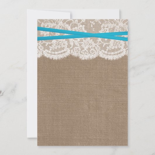 Blue Bow Rustic Burlap & Lace Verloving Shower Kaart (Achterkant)